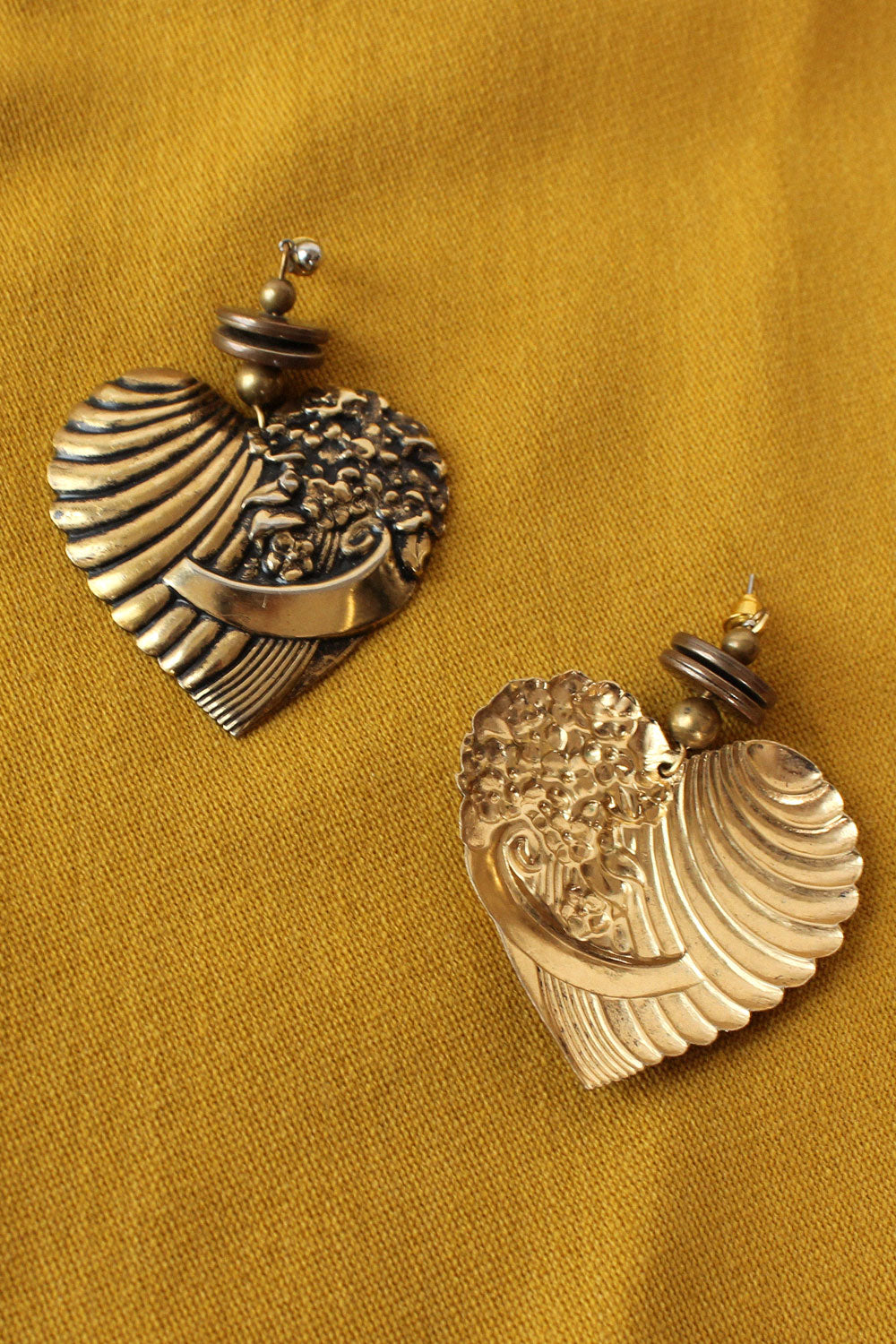 Brass Heart Statement Earrings