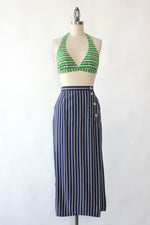 Navy Pinstripe Button Skirt XS