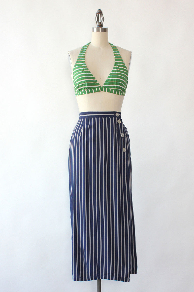 Navy Pinstripe Button Skirt XS