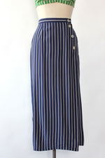 Navy Pinstripe Button Skirt XS