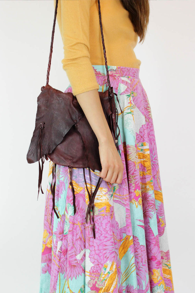 Braided Fringed & Beaded Leather Bag