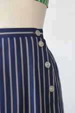 Navy Pinstripe Button Skirt XS