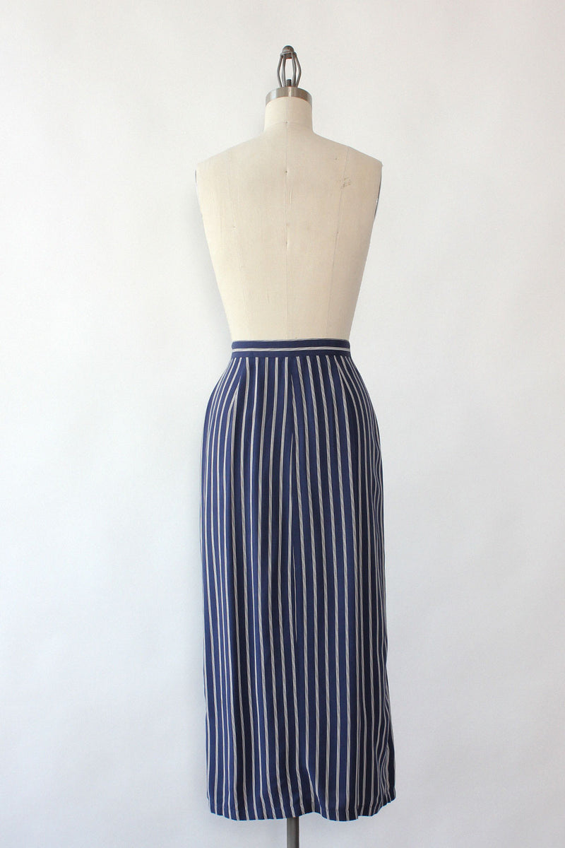 Navy Pinstripe Button Skirt XS