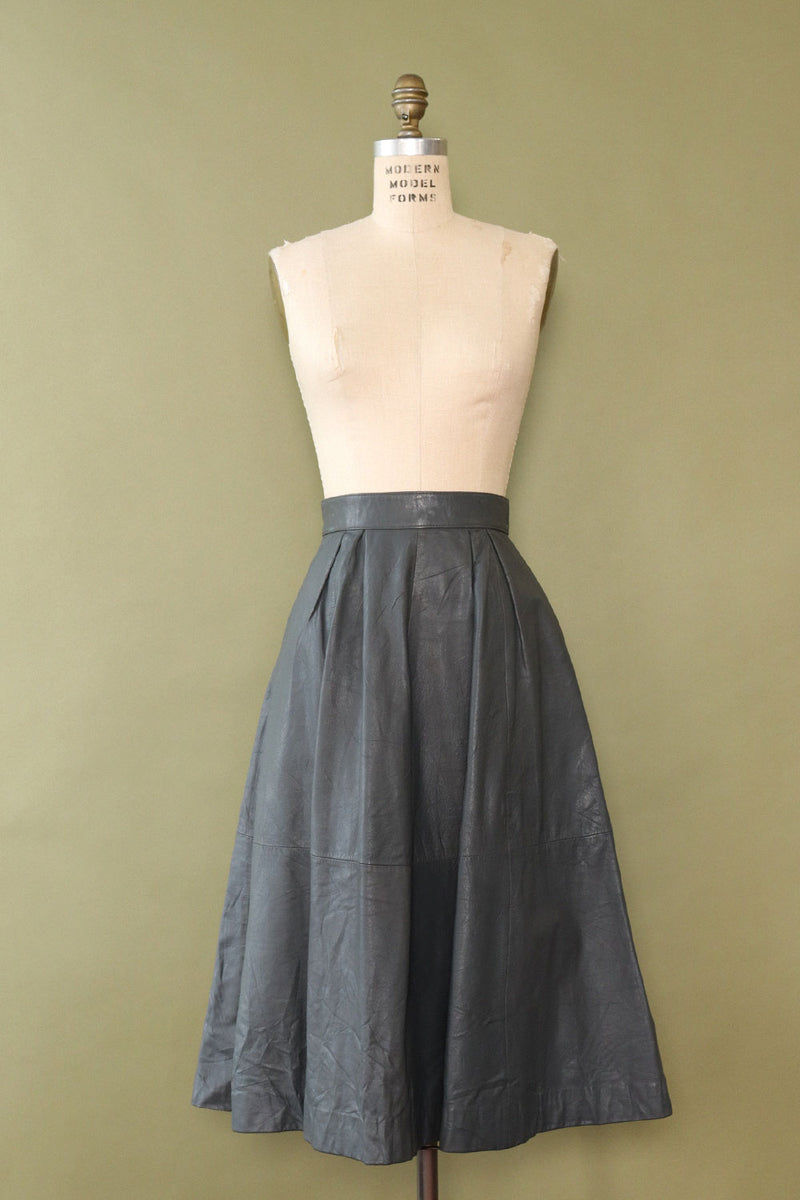 Pewter Leather Flare Skirt M