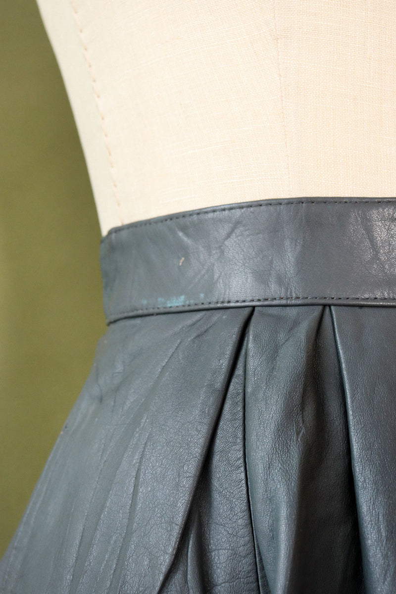 Pewter Leather Flare Skirt M