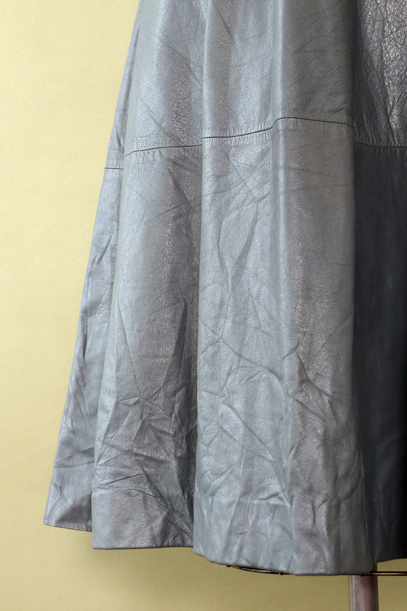 Pewter Leather Flare Skirt M