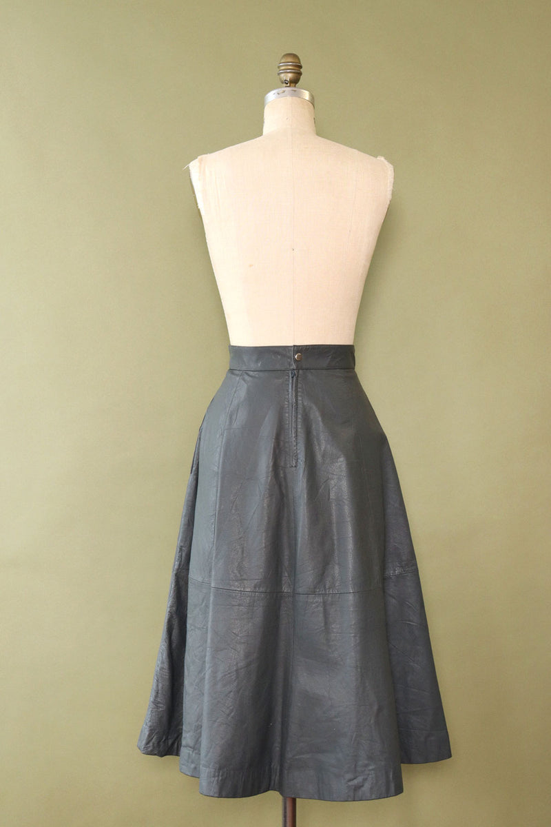 Pewter Leather Flare Skirt M