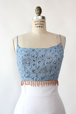 Sky Blue Beaded Crop Top M