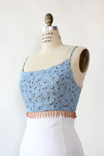 Sky Blue Beaded Crop Top M