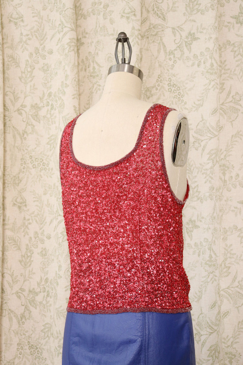 Ruby Sequined Silk Tank M