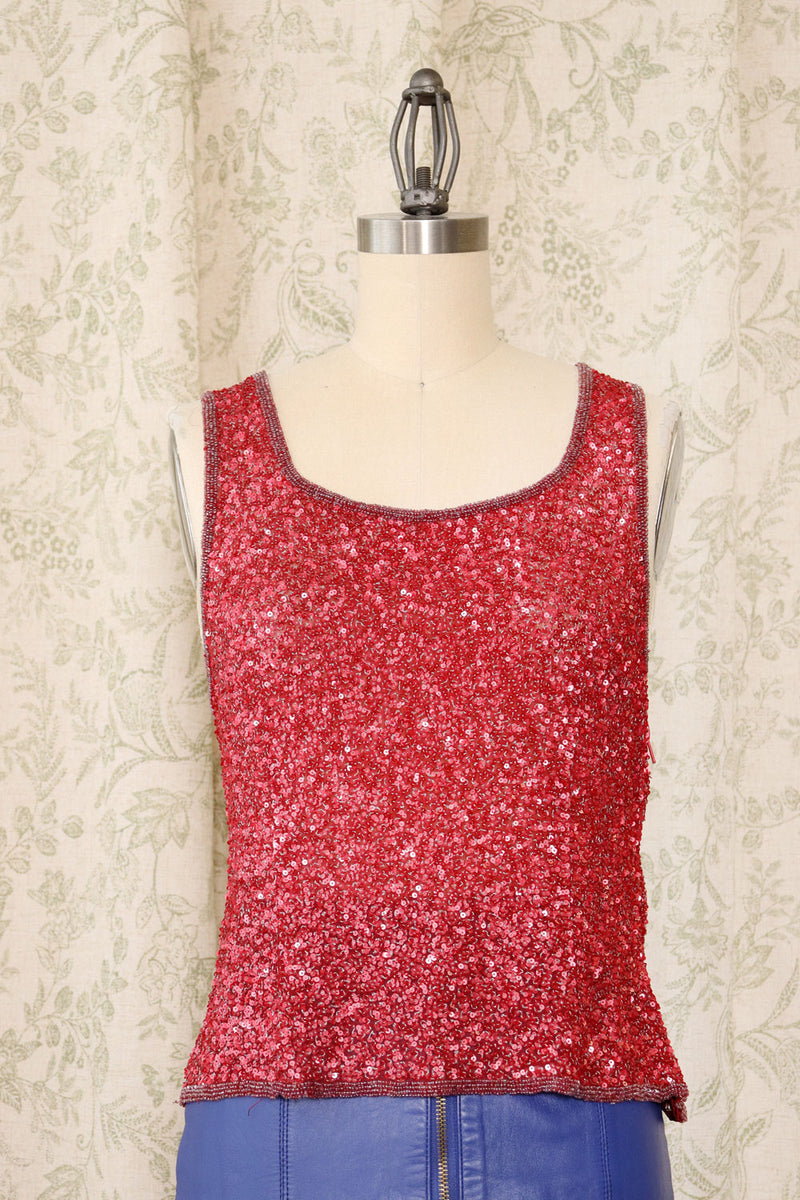 Ruby Sequined Silk Tank M