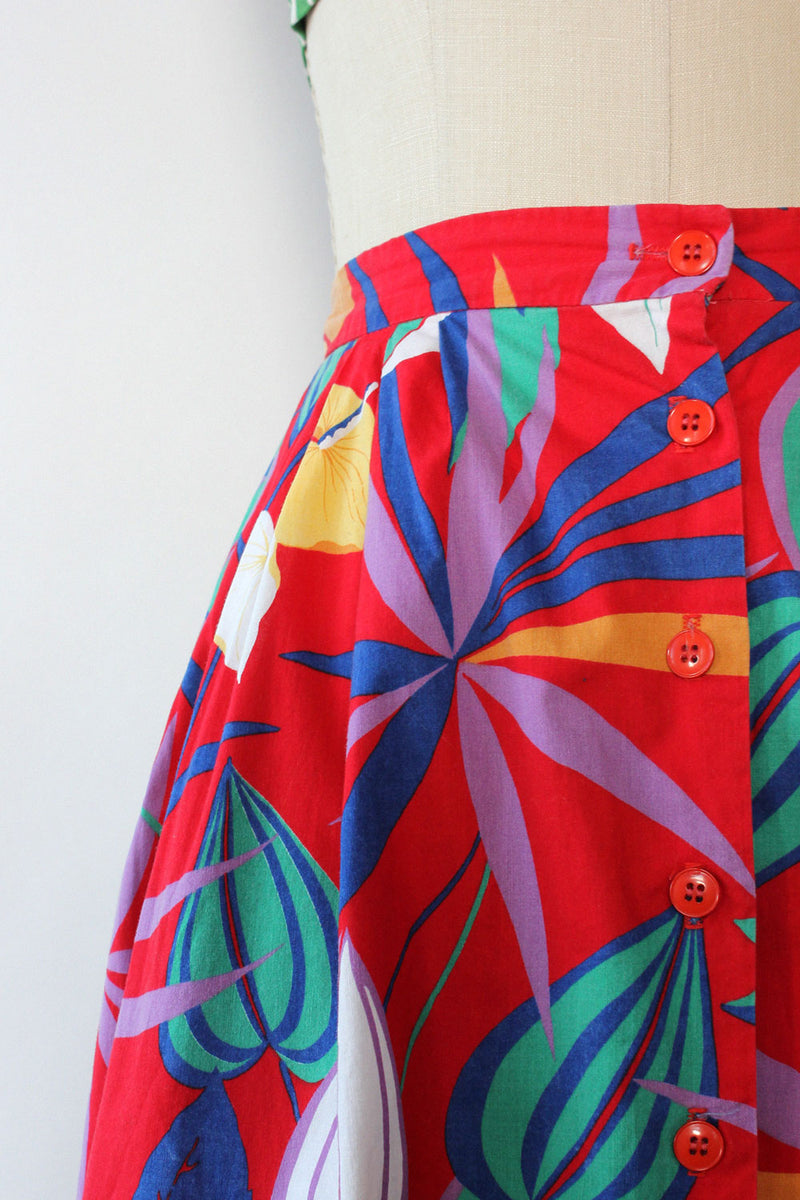 Vibrant Leaf Print Skirt S