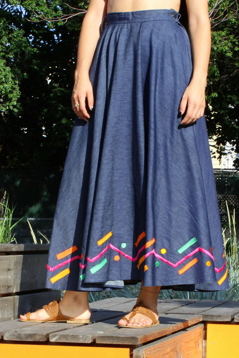 Circle long denim skirt top