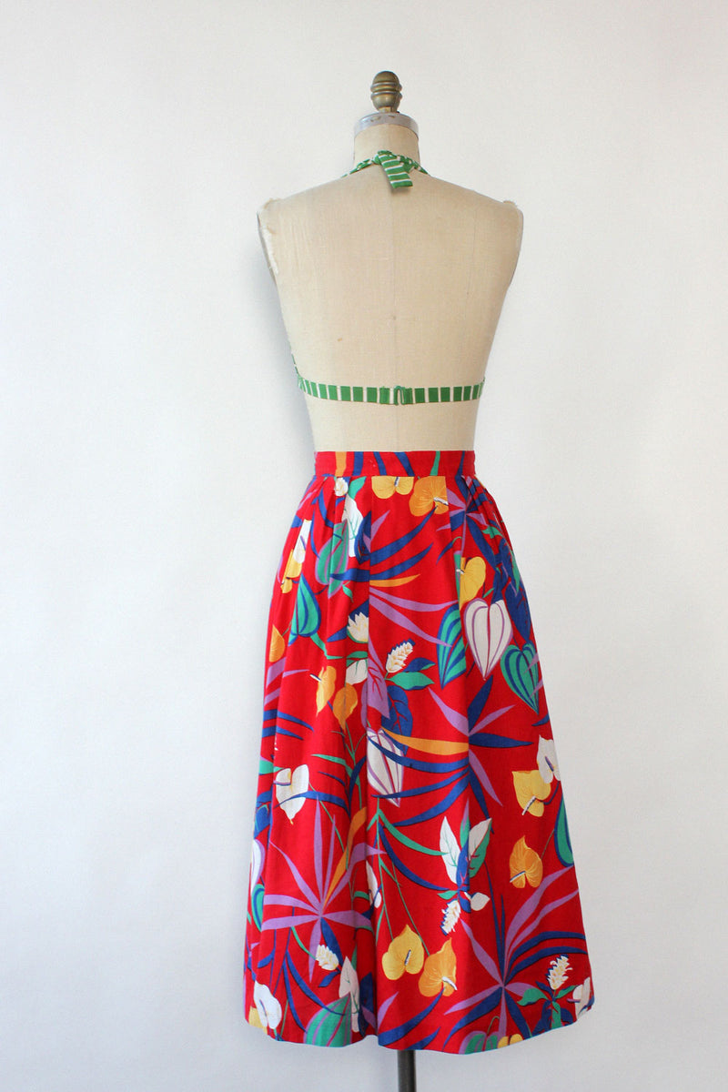 Vibrant Leaf Print Skirt S