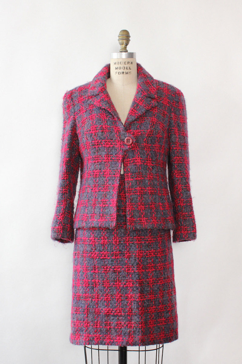 Nubby Woven Plaid Skirt Suit XS