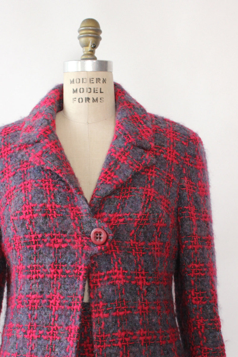 Nubby Woven Plaid Skirt Suit XS