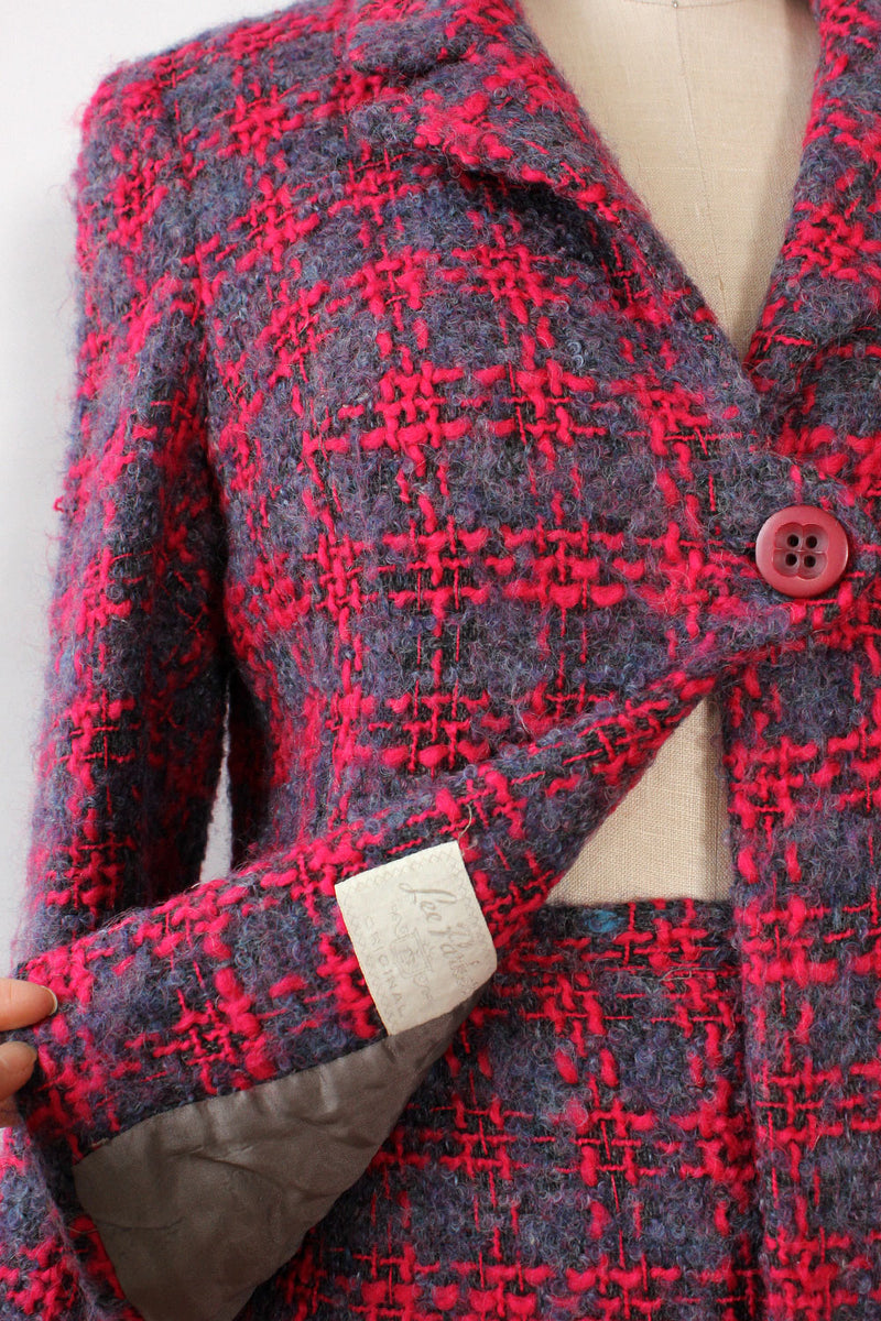 Nubby Woven Plaid Skirt Suit XS
