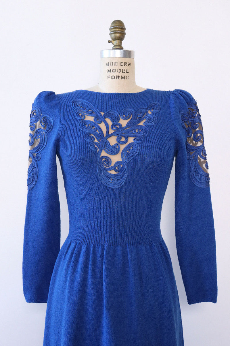 Cobalt Ribboned Mesh Inset Dress M/L
