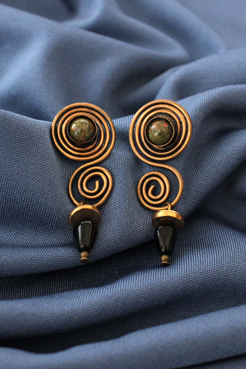 Coiled Copper Drop Bead Earrings