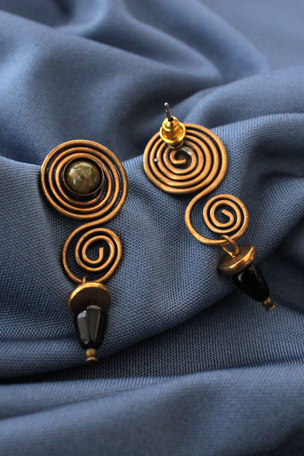 Coiled Copper Drop Bead Earrings