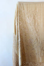 Ecru Embroidered Silk Piano Shawl