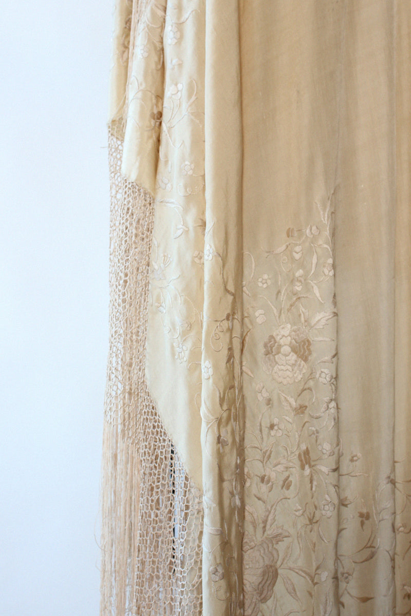 Ecru Embroidered Silk Piano Shawl