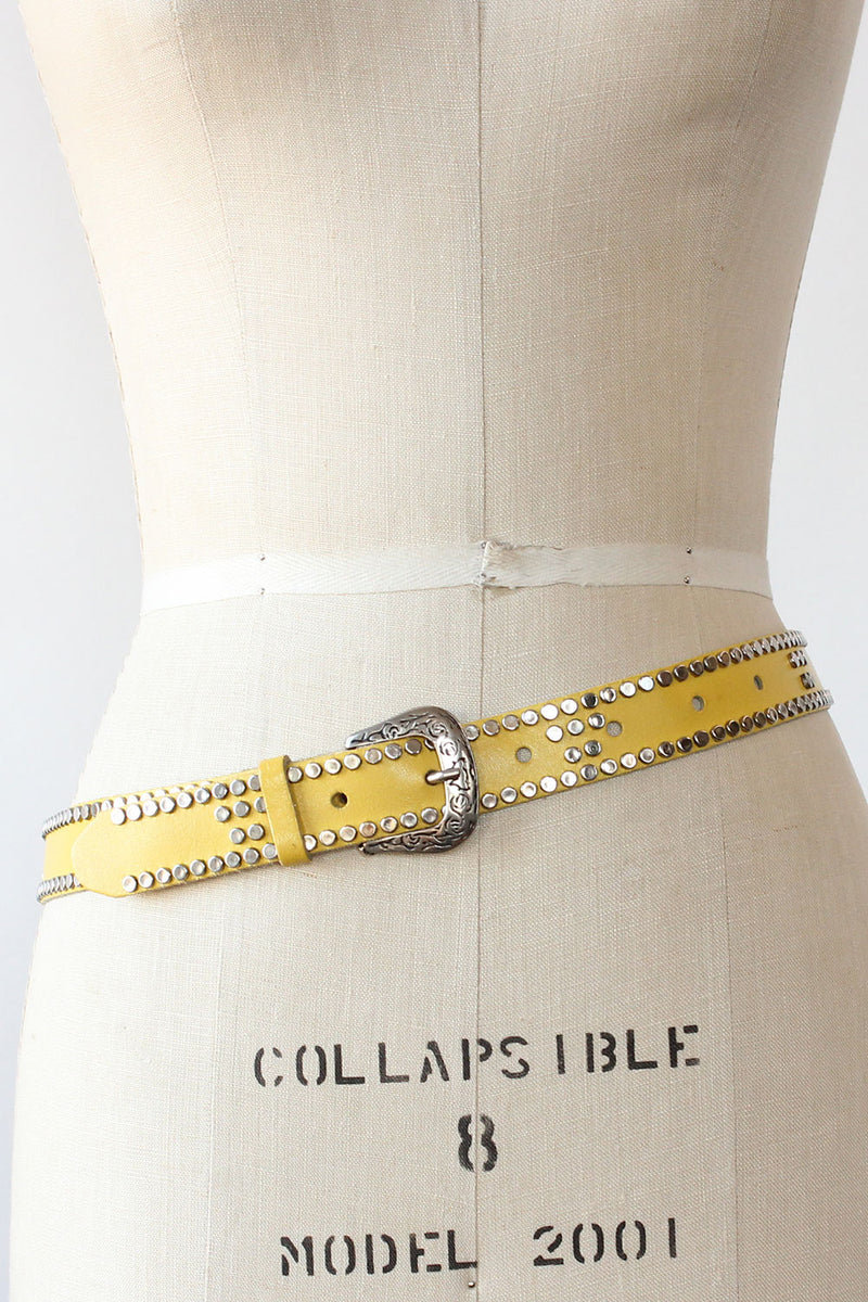 Yellow Studded Leather Belt