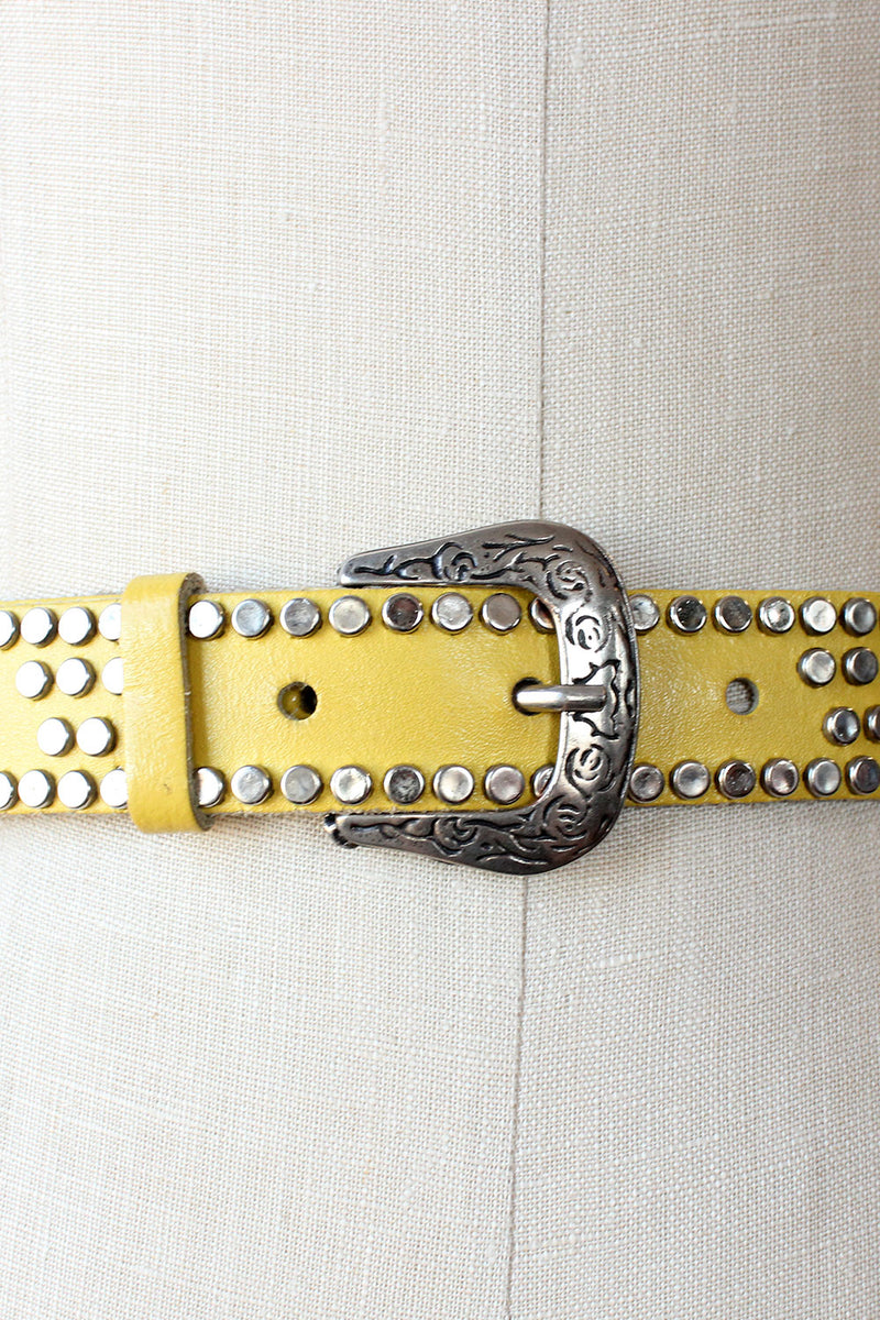 Yellow Studded Leather Belt