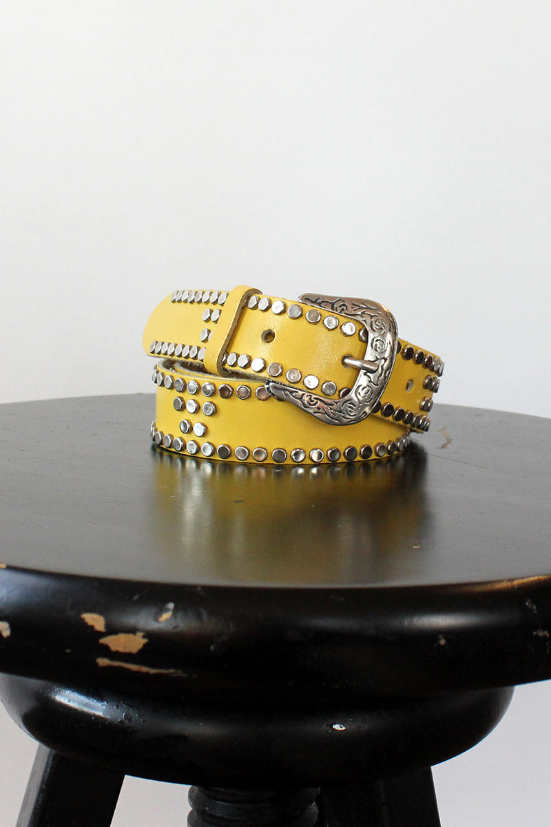 Yellow Studded Leather Belt
