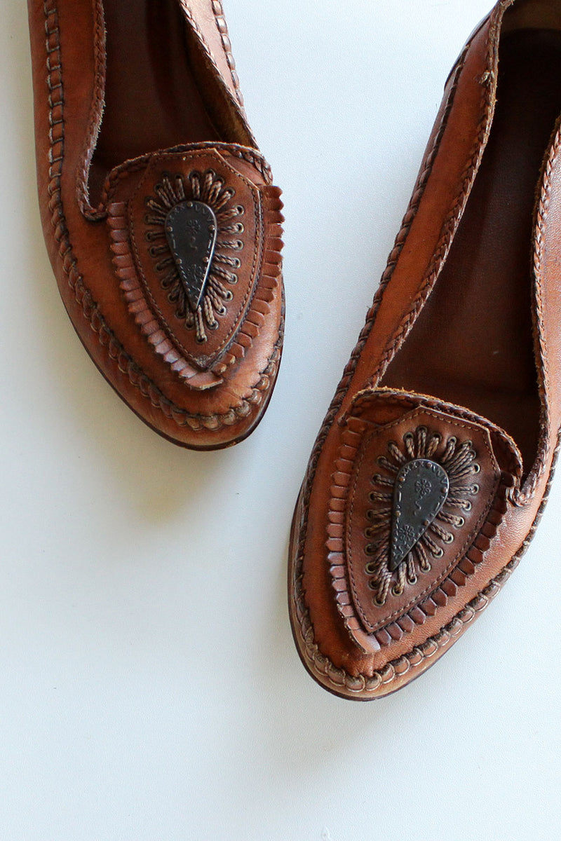Embellished Leather Moccasins 8 1/2