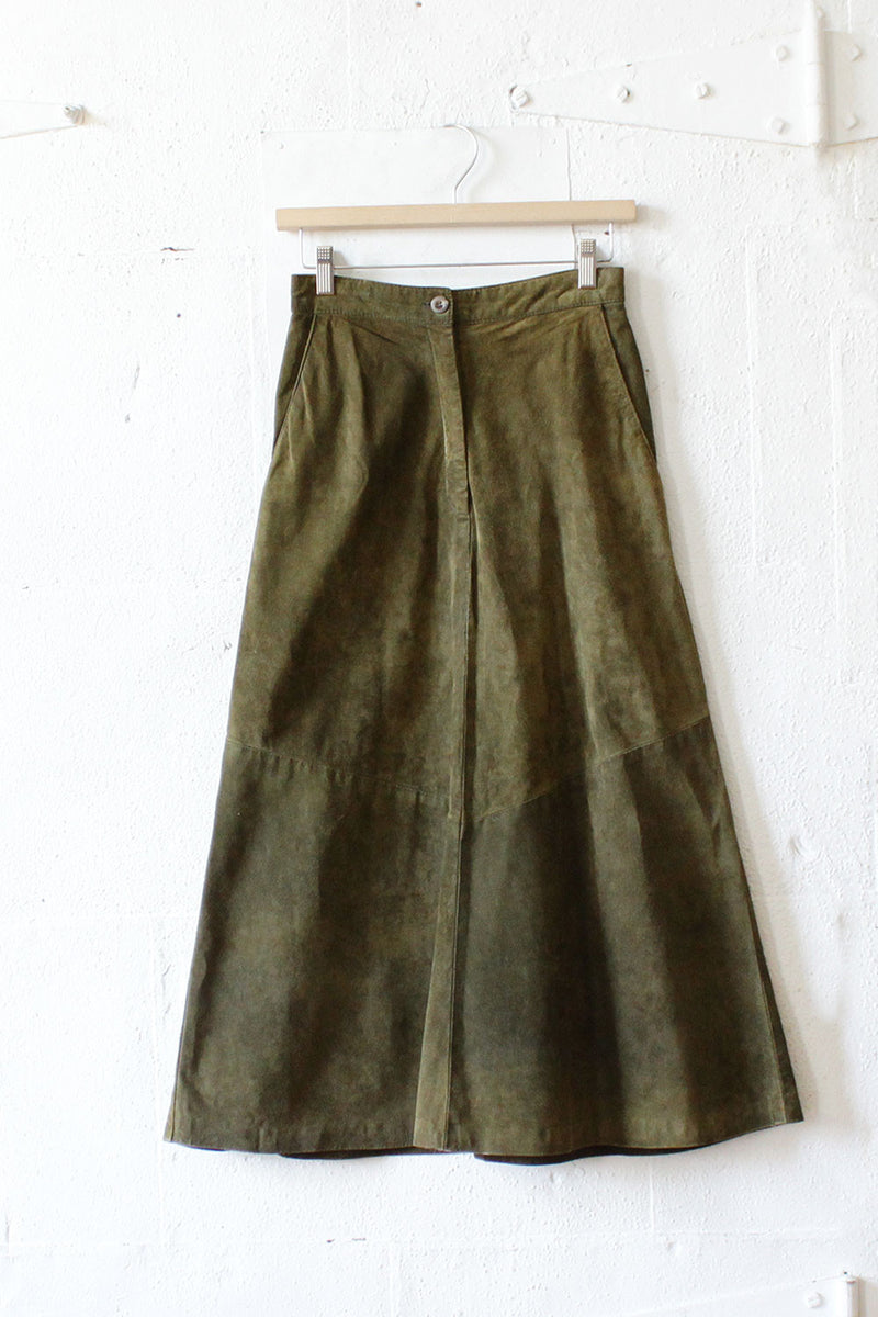 Olive Suede Midi Skirt XS/S