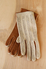 Crochet Tan Leather Gloves