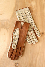 Crochet Tan Leather Gloves
