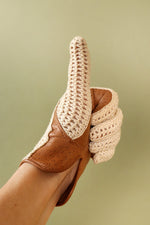 Crochet Tan Leather Gloves