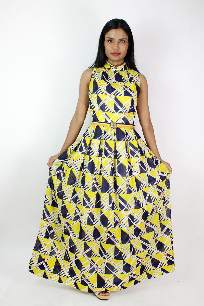 70s Cotton Ladder Dress M