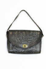 Black Tooled Leather Boxy Bag