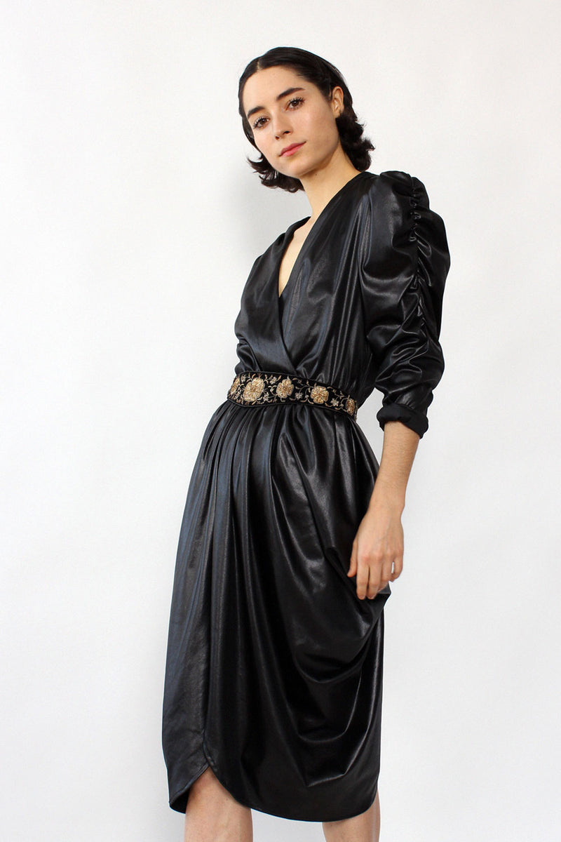 Wet Look Ruched Peg Dress M/L