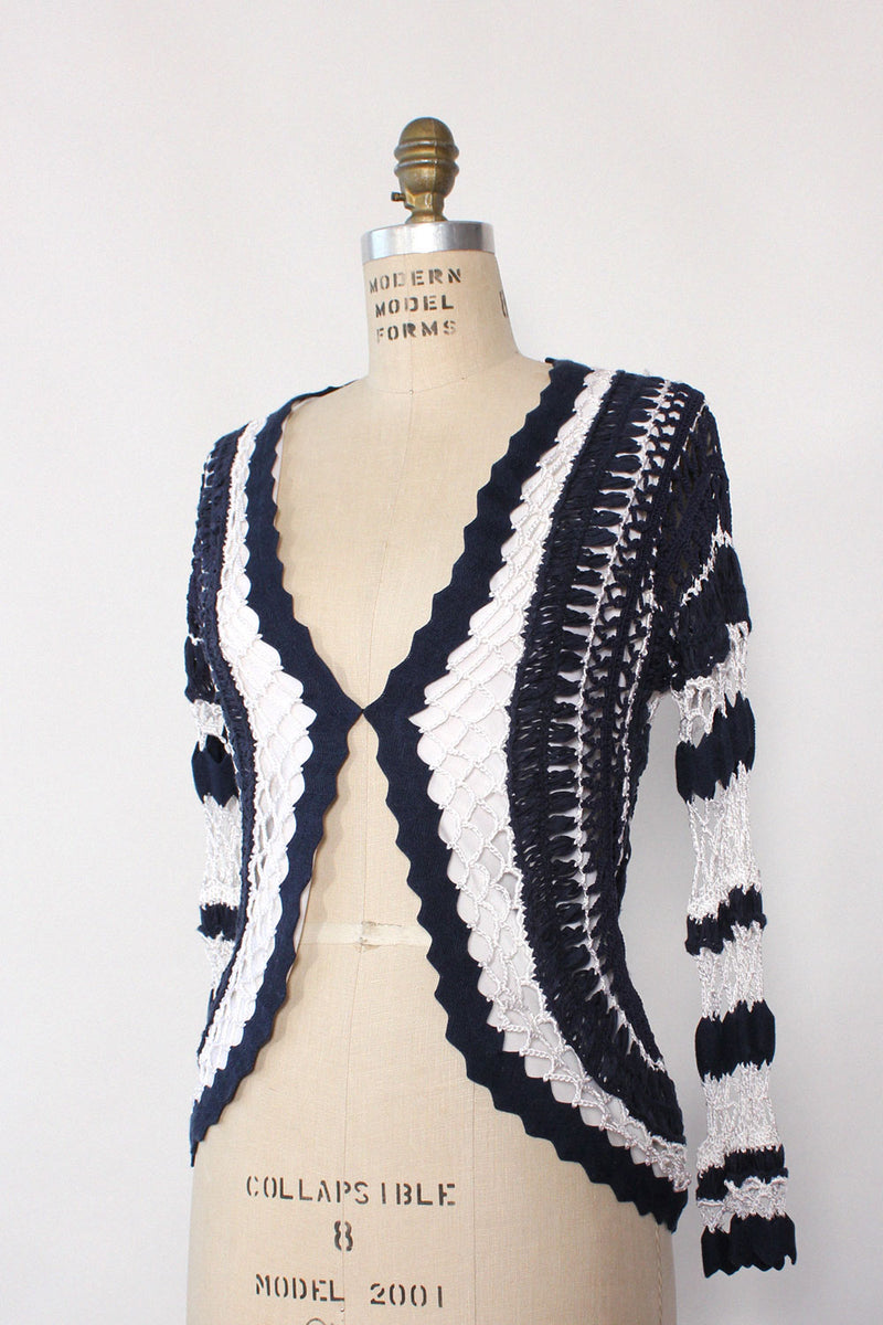 Striped Crochet Net Cardi S/M
