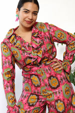 Ikat Ruffled Palazzo Jumpsuit L