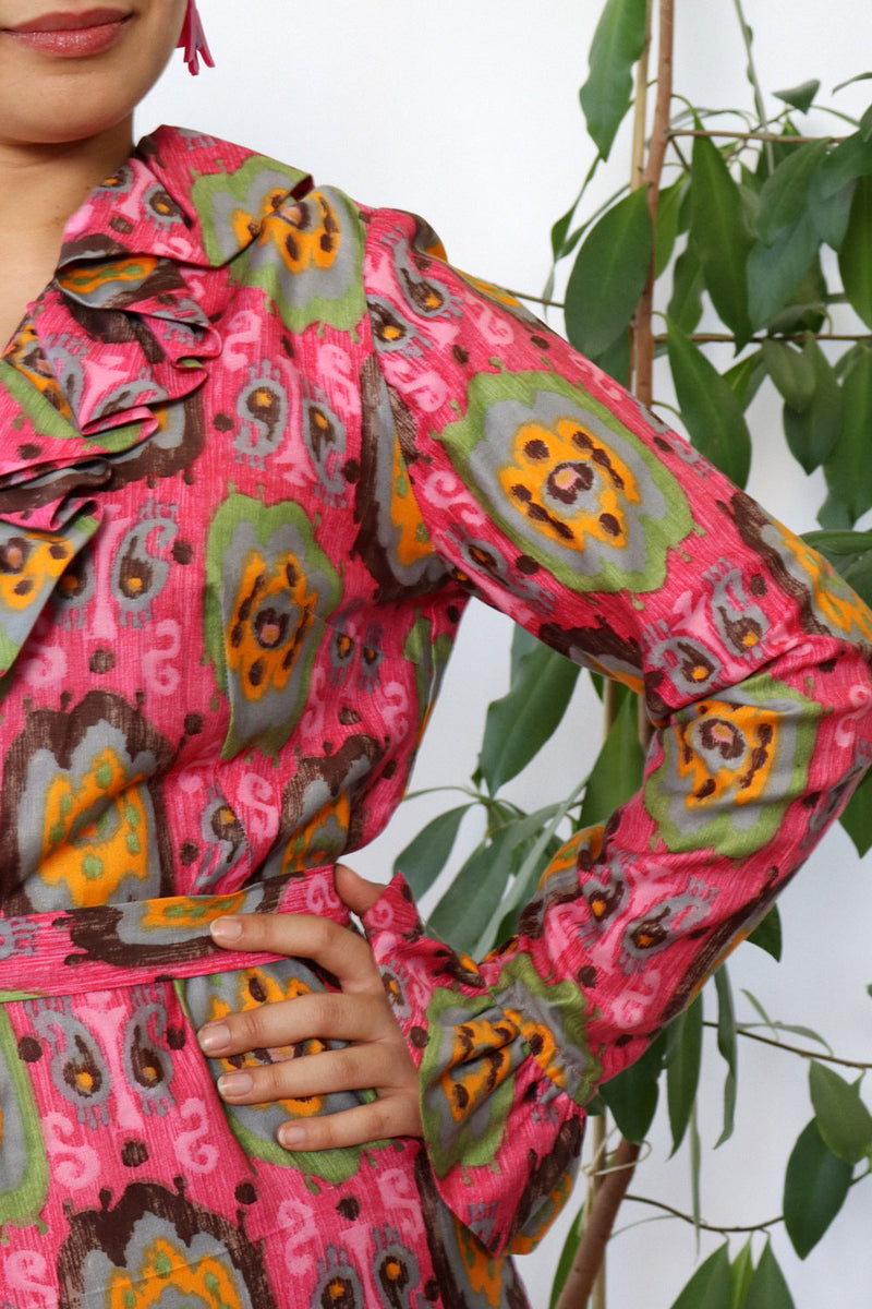 Ikat Ruffled Palazzo Jumpsuit L