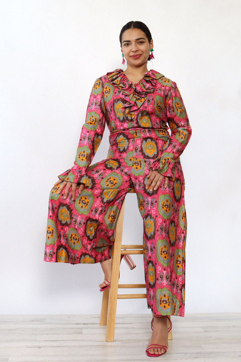 Ikat Ruffled Palazzo Jumpsuit L