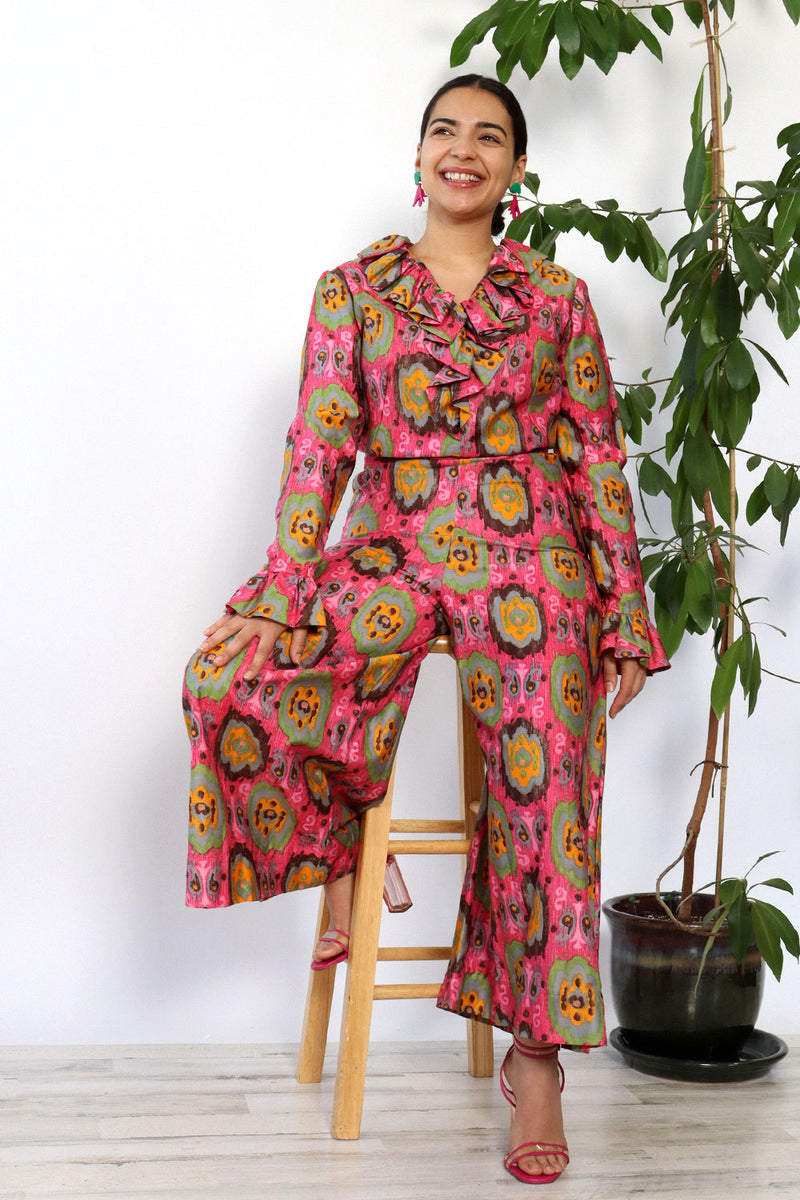 Ikat Ruffled Palazzo Jumpsuit L