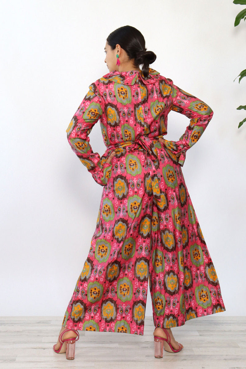 Ikat Ruffled Palazzo Jumpsuit L
