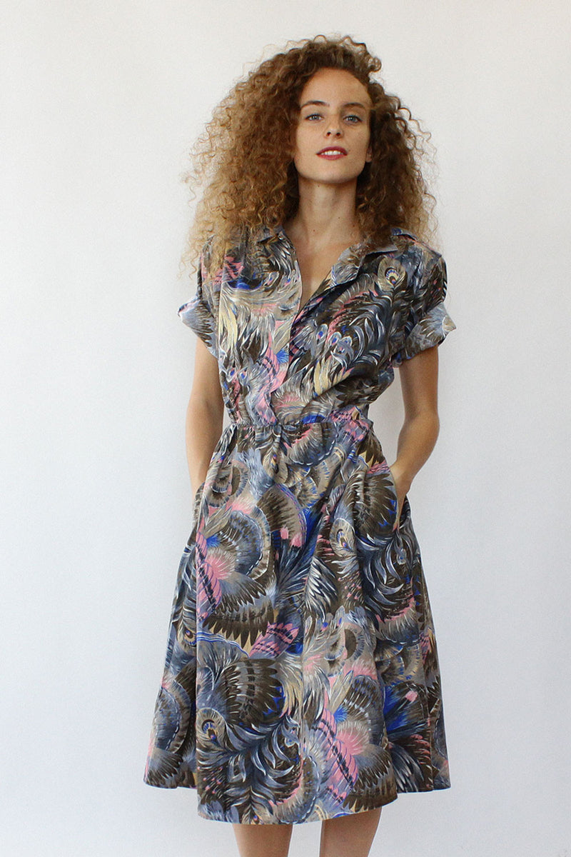 Cabrais Feather Print Shirtdress M/L
