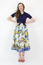 50s Mediterranean Print Full Skirt M