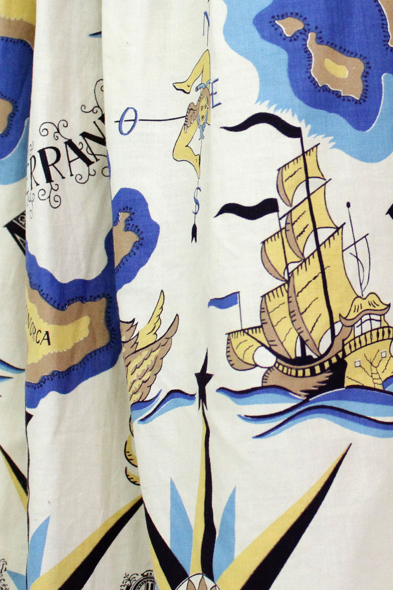 50s Mediterranean Print Full Skirt M