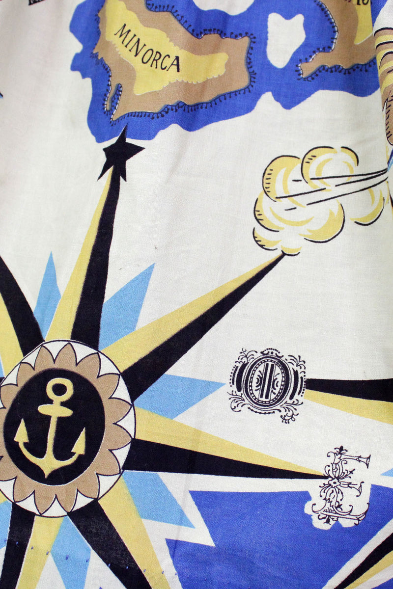 50s Mediterranean Print Full Skirt M