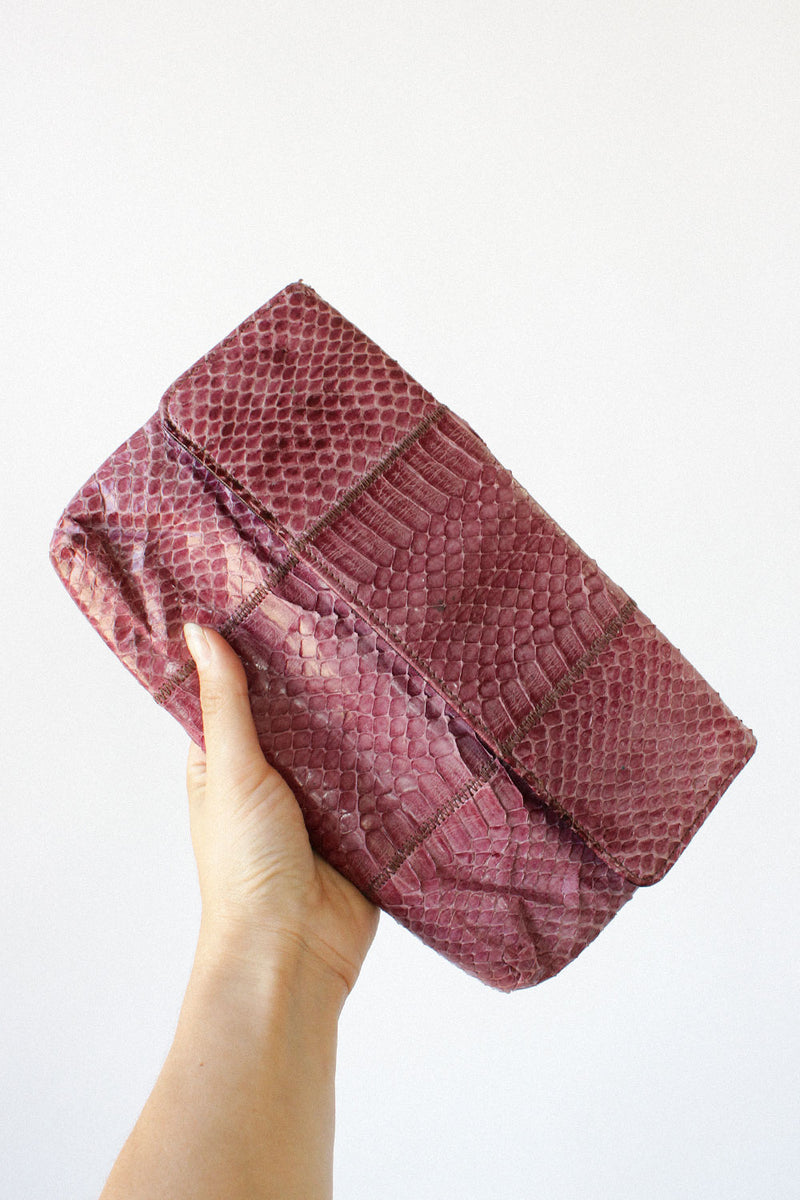 Violet Snakeskin Clutch