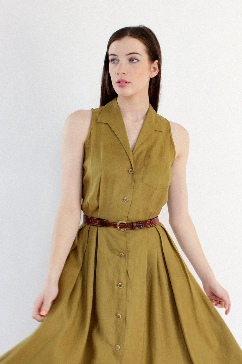 Moss Linen Shirtdress S OMNIA Moss Linen Shirtdress S OMNIA
