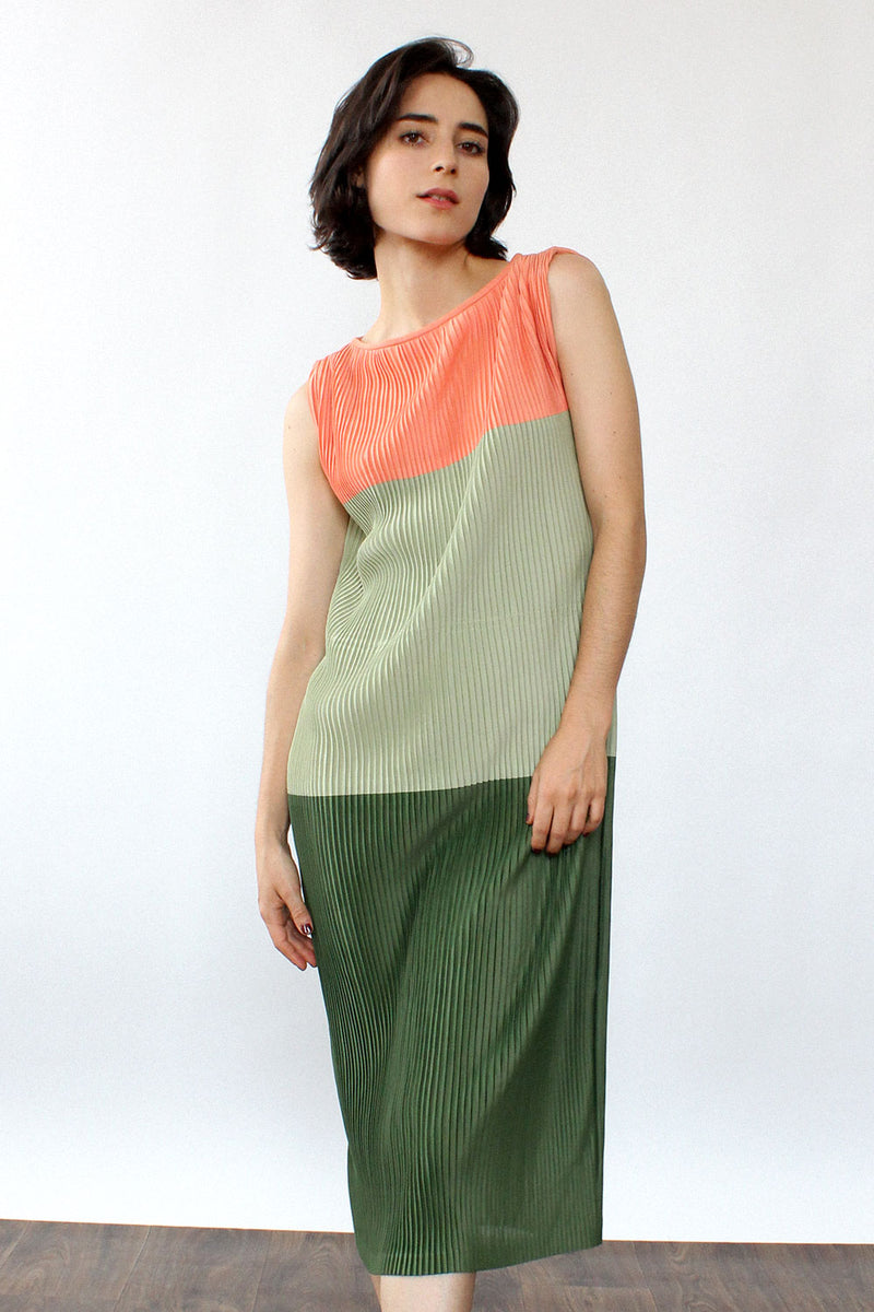 Watermelon Color Block Pleated Dress XS-M